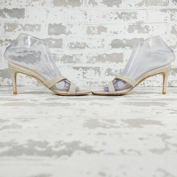 Stuart Weitzman Golden Glitter Heeled Slide Sandals E567 - Picture 7 of 12